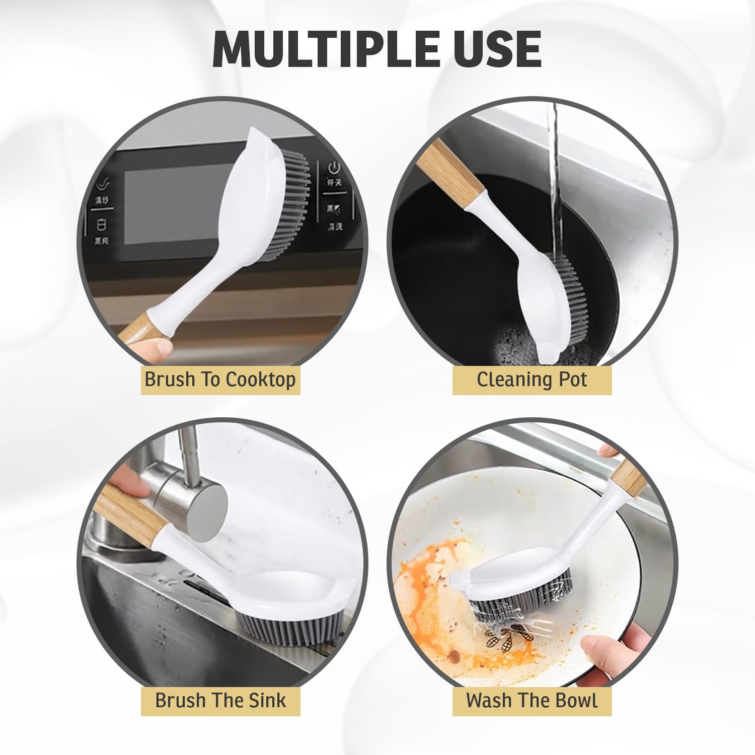 Bamboo Dish Brush with Handle – Kitchen Dish Brush with Nylon Bristles