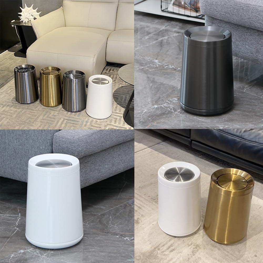 8L / 2.1Gal Gold Brushed Stainless Steel Trash Can with Swing Cover,Gold Bathroom Trash can ，Decorative Garbage Can for Bathroom, Living Room, BedroomOffice, Hotel, RV (32A gold-8L)