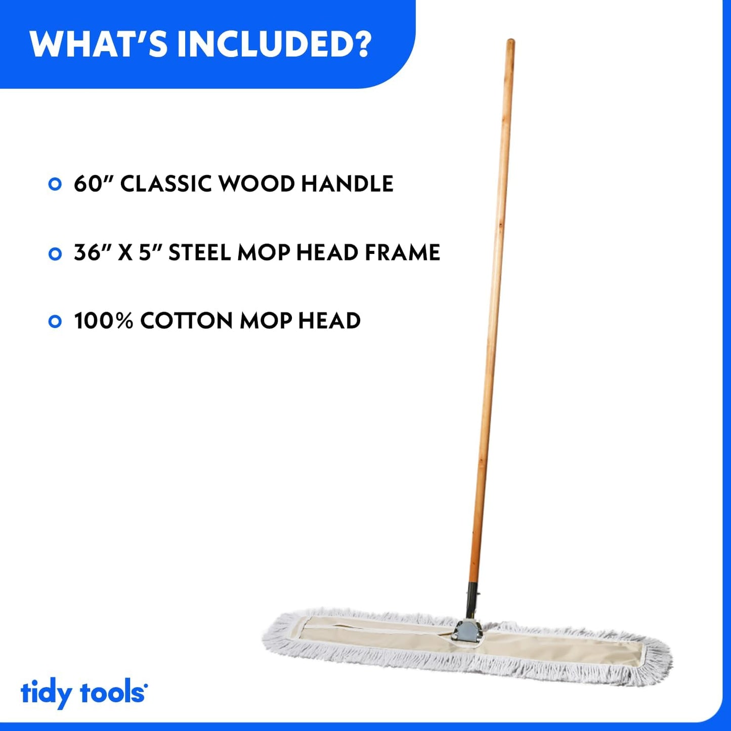 Commercial Dust Mop & Floor Sweeper, 36 in. Dust Mop for Hardwood Floors, Cotton Mop Head, Wooden Broom Handle, Industrial Dry Mop for Floor Cleaning & Janitorial Supplies