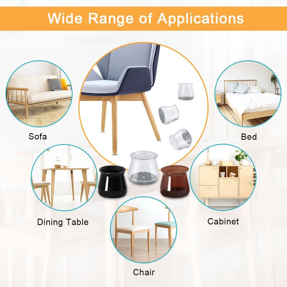 32 Pcs Silicone Chair Leg Floor Protectors for Hardwood Floors, Brown Felt Bottom Chair Leg Covers, Free Moving Table Leg Covers, Stool Leg Protectors Caps（Large fit : 1.3'' - 2''）