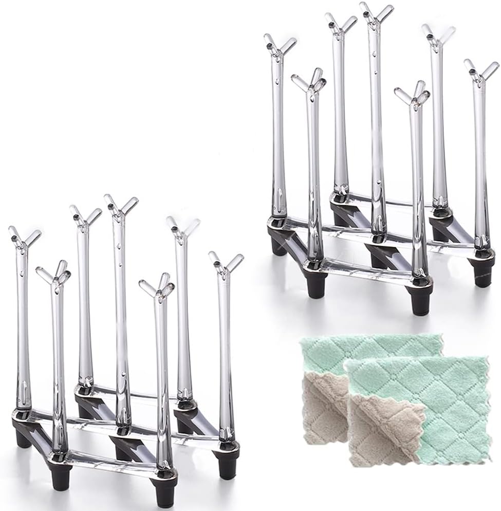 Marbrasse Retractable Cup Drying Rack, Drinking Glass and Sports Bottle Drainer Stand, Plastic Bag Dryer with Non-Slip Bottom for Kitchen Countertop, 2p