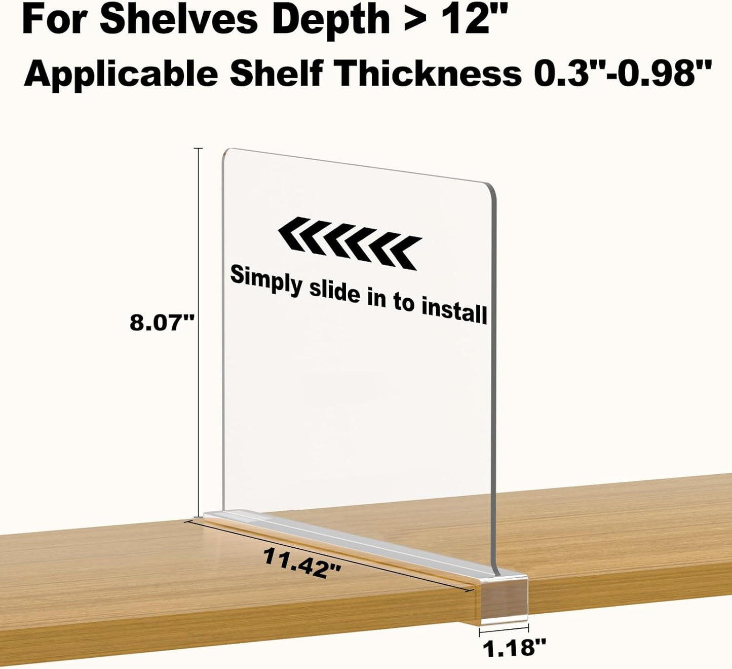 Shelf Dividers Purse Organizer for Closet: 12-Pack Acrylic Bag Storage Organizer for Handbags, Clutches, Clothes, Sweater, Towel on Wood Shelves