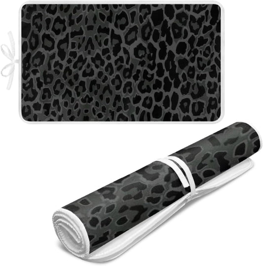 Black Ironing Mat Portable Leopard Print Ironing Pad for Steam Pressing on Tabletop or Bed,Heat