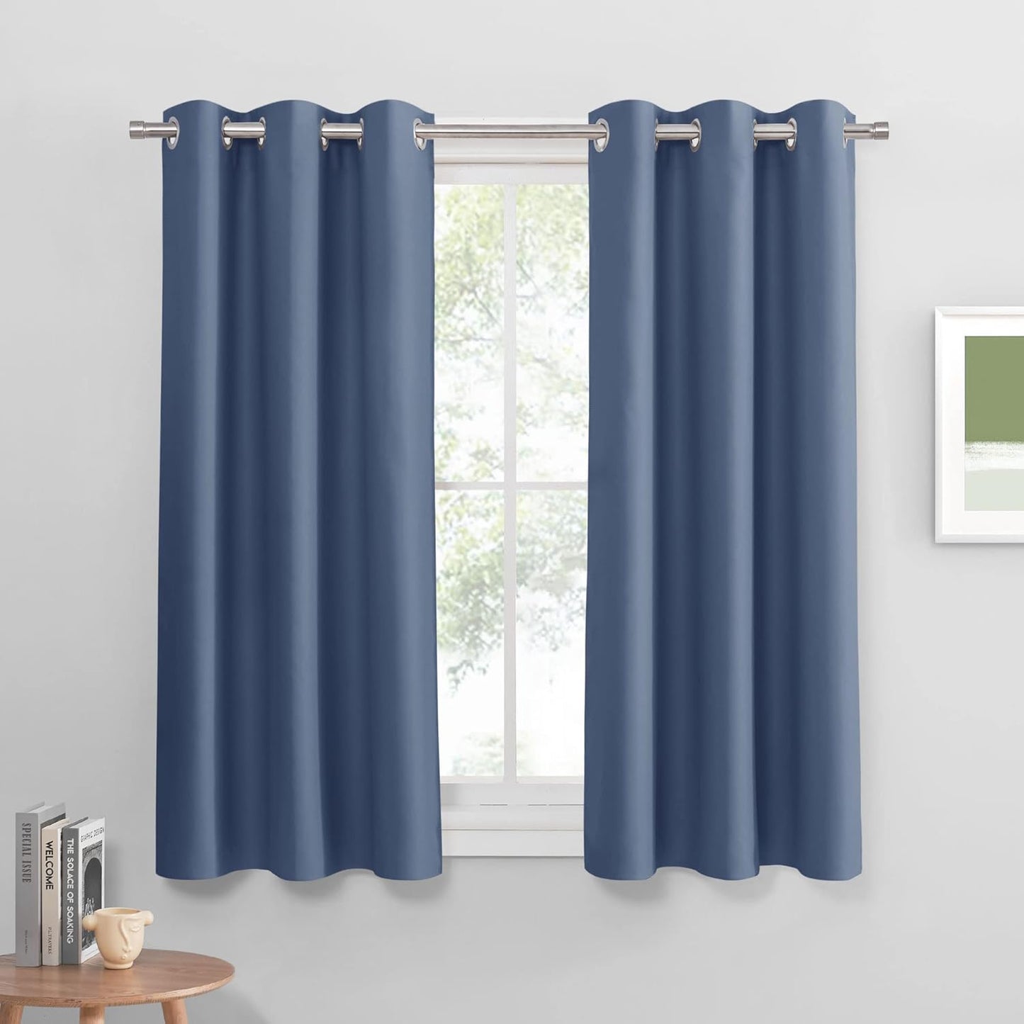 PONY DANCE Blackout Curtains 54 Long - Solid Thermal Insulated Grommet Top Noise Reductiong Window Drapes for Kids Bedroom Living Room, 42 x 54 inches, Blue Haze, 2Panels