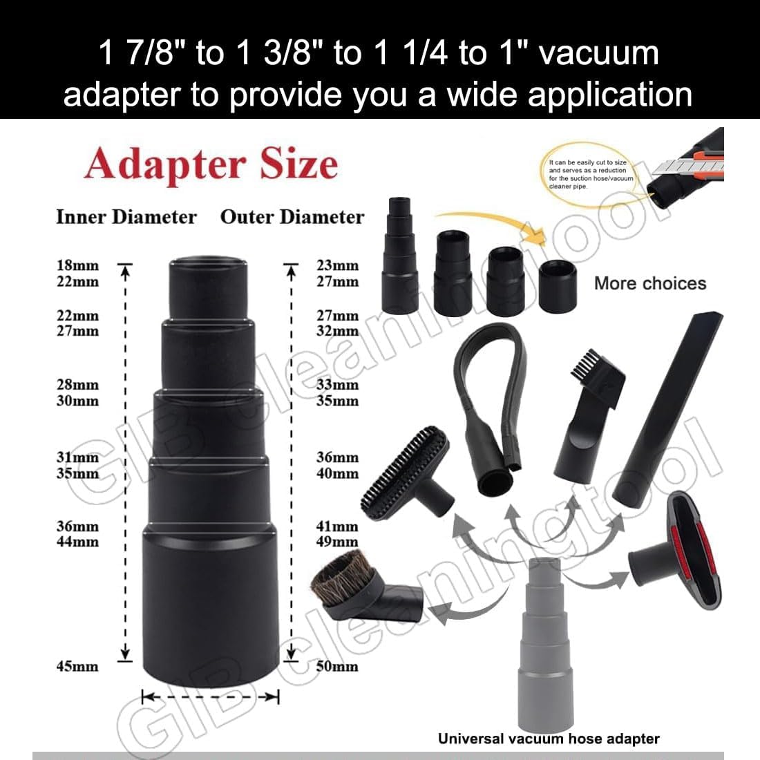 9 Pcs Universal Vacuum Attachments & Brushes for Shop Vac Accessories with 2 1/2" to 1 1/4" & 1 7/8" to 1" Adapter for Shop Vac, 1 1/4" Brush Attachment for Shop Vac, Flexible Crevice Tool