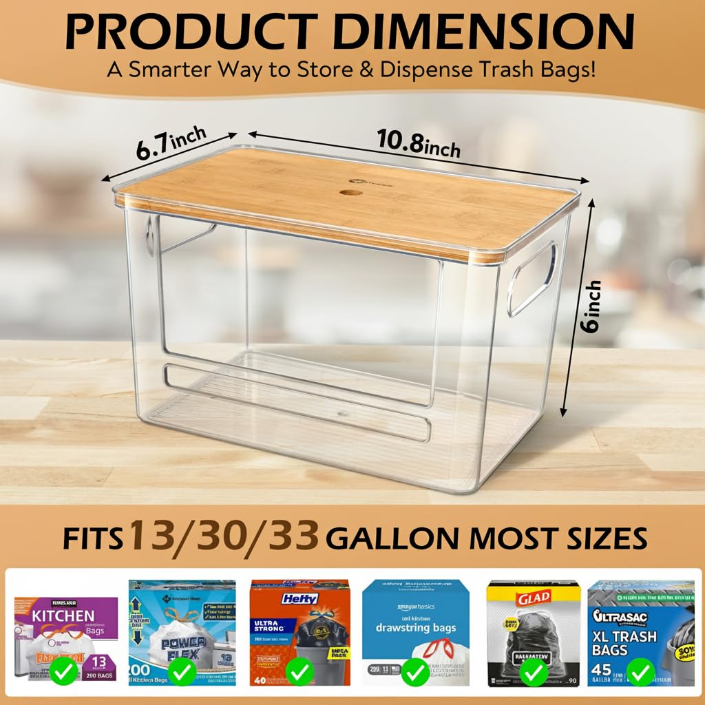Stackable Trash Bag Dispenser with Wooden Top for Holding 13 to 33 Gallon Large Bag Sizes – Medium