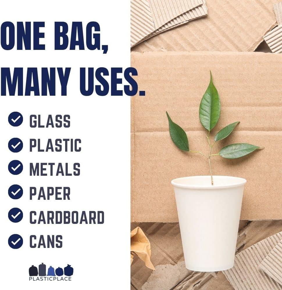 Plasticplace 30-40 Gallon Recycling Trash Bags │ 1.2 Mil│ Blue Garbage Bag Liners │ 33” x 46” (100 Count)