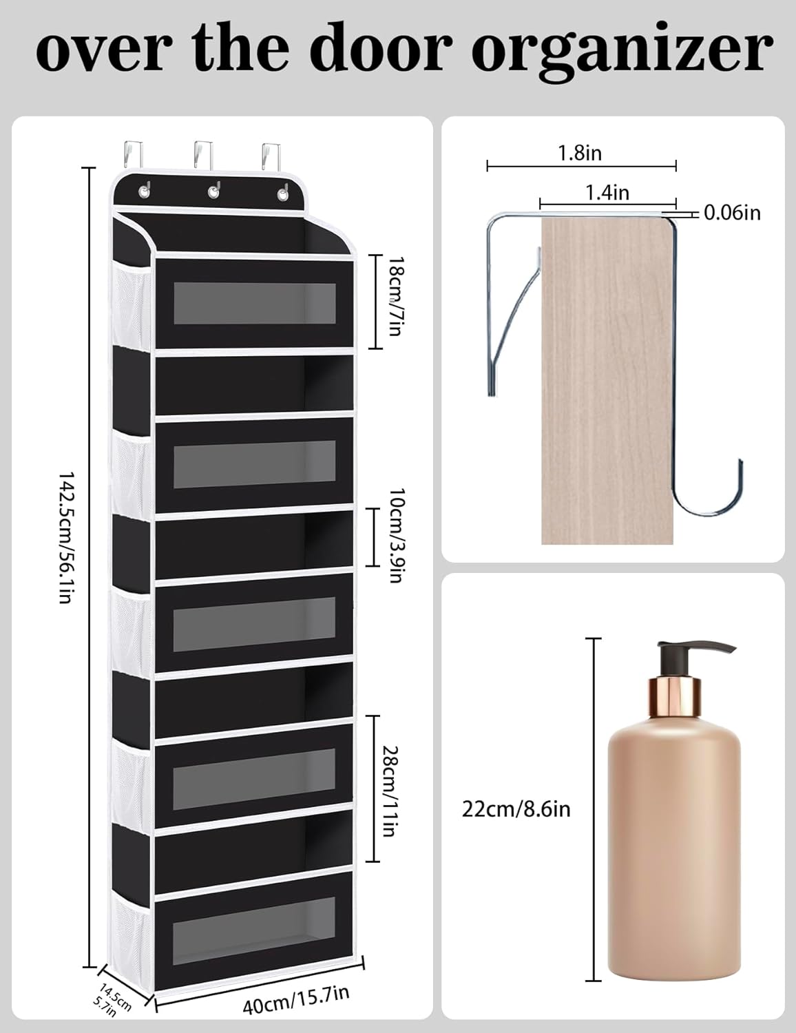 Over The Door Organizer, 5 Shelves Closet Door Hanging Organizer with 10 Mesh Pockets, Nursery Closet Organizers, Baby Essentials, Dorm Room Essentials for Girls