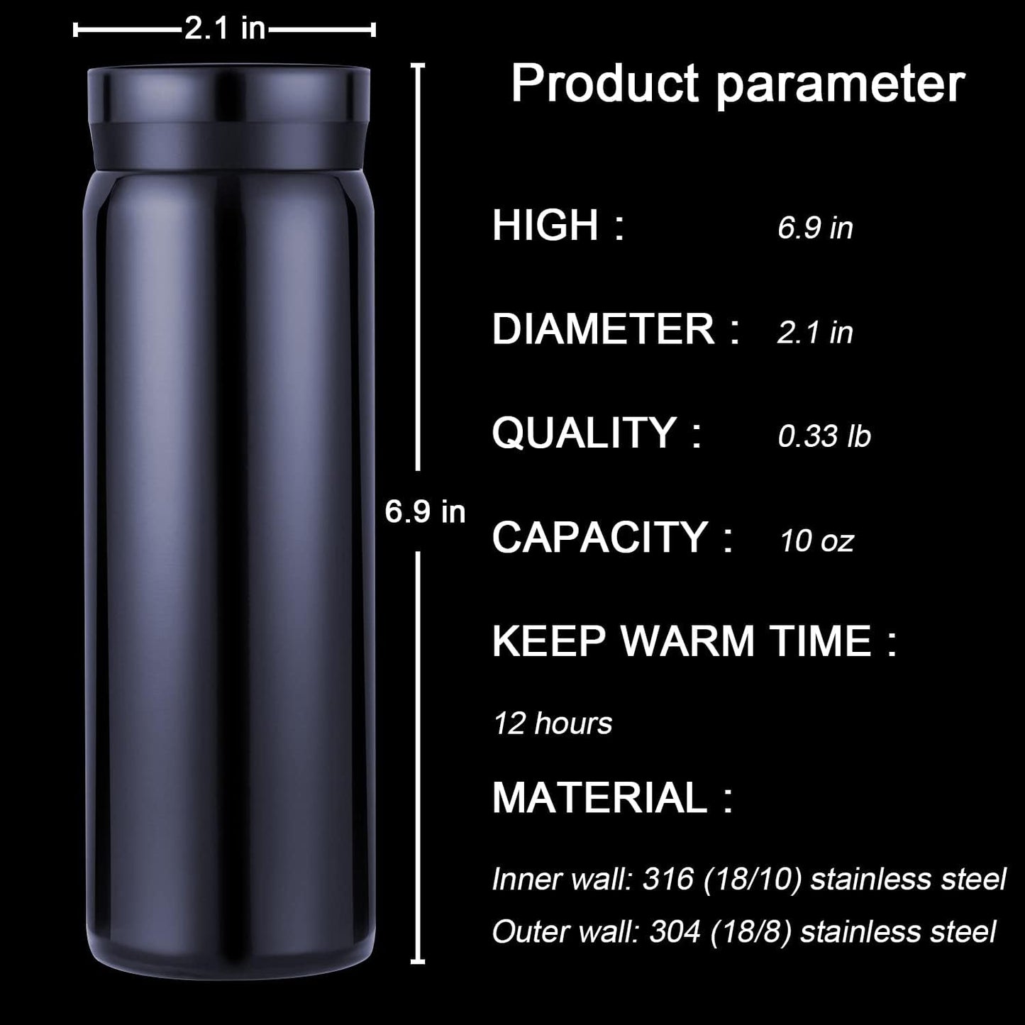 10oz Mini Water Bottle Stainless Steel Thermos Small Flask - Insulated Vacuum, Leak Proof, Keeps Drinks Hot/Cold - Ideal for Coffee, Tea, Water - Blue