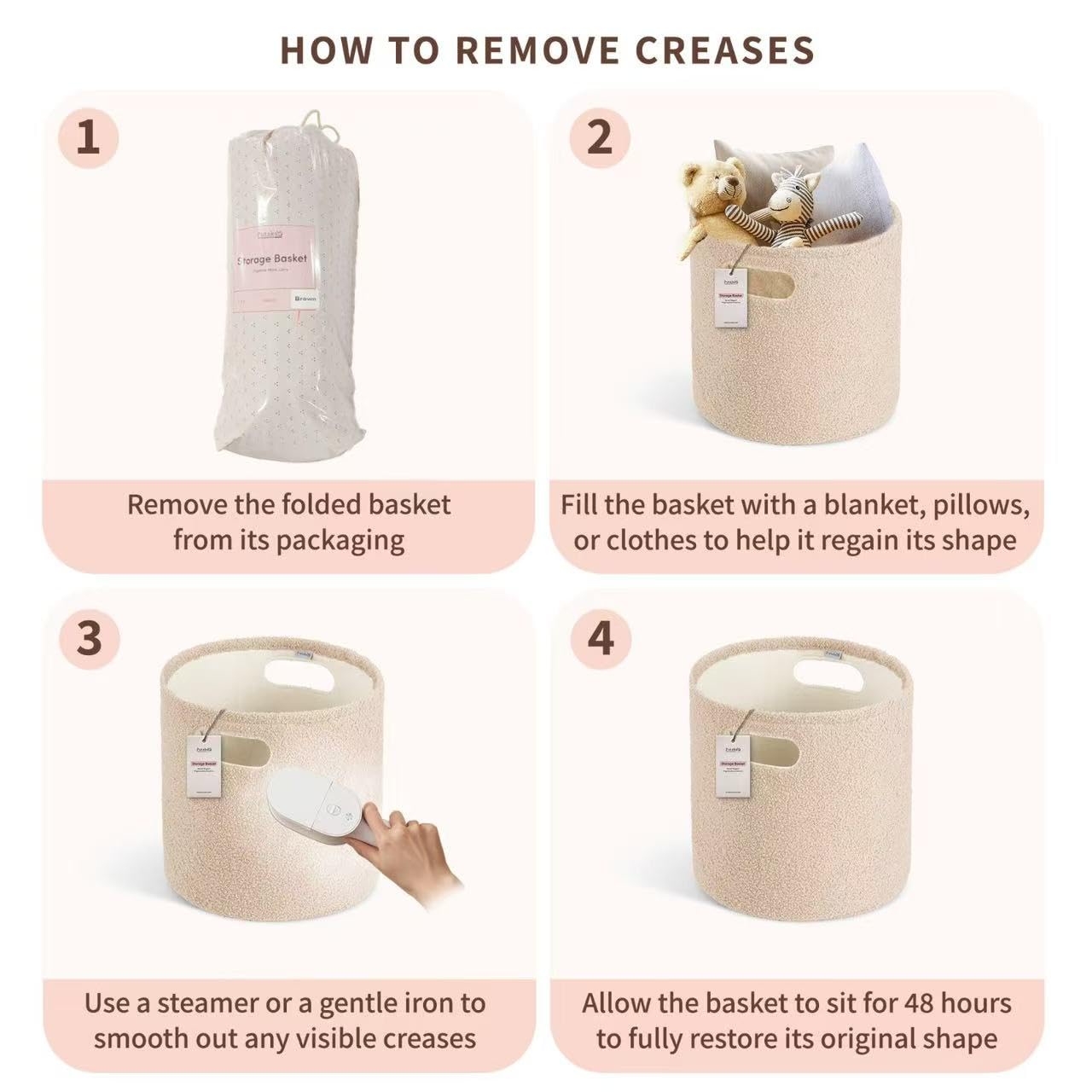 PUTSKA Basket – Round Storage for Clothes – Soft Baby Girl Basket for Nursery, Kids Room, Bedroom, Living Room – Large, Cream