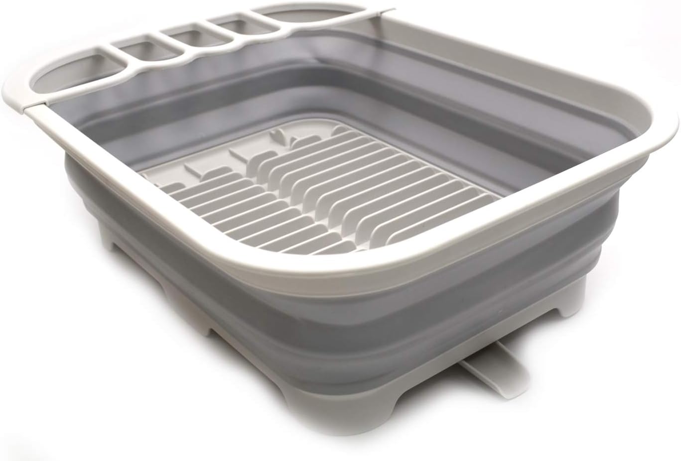 SAMMART 12L (3.17 Gallon) Collapsible Dish Drainer with Swivel spout - Foldable Drying Rack Set - Portable Dinnerware Organizer - Space Saving Kitchen Storage Tray (Grey)