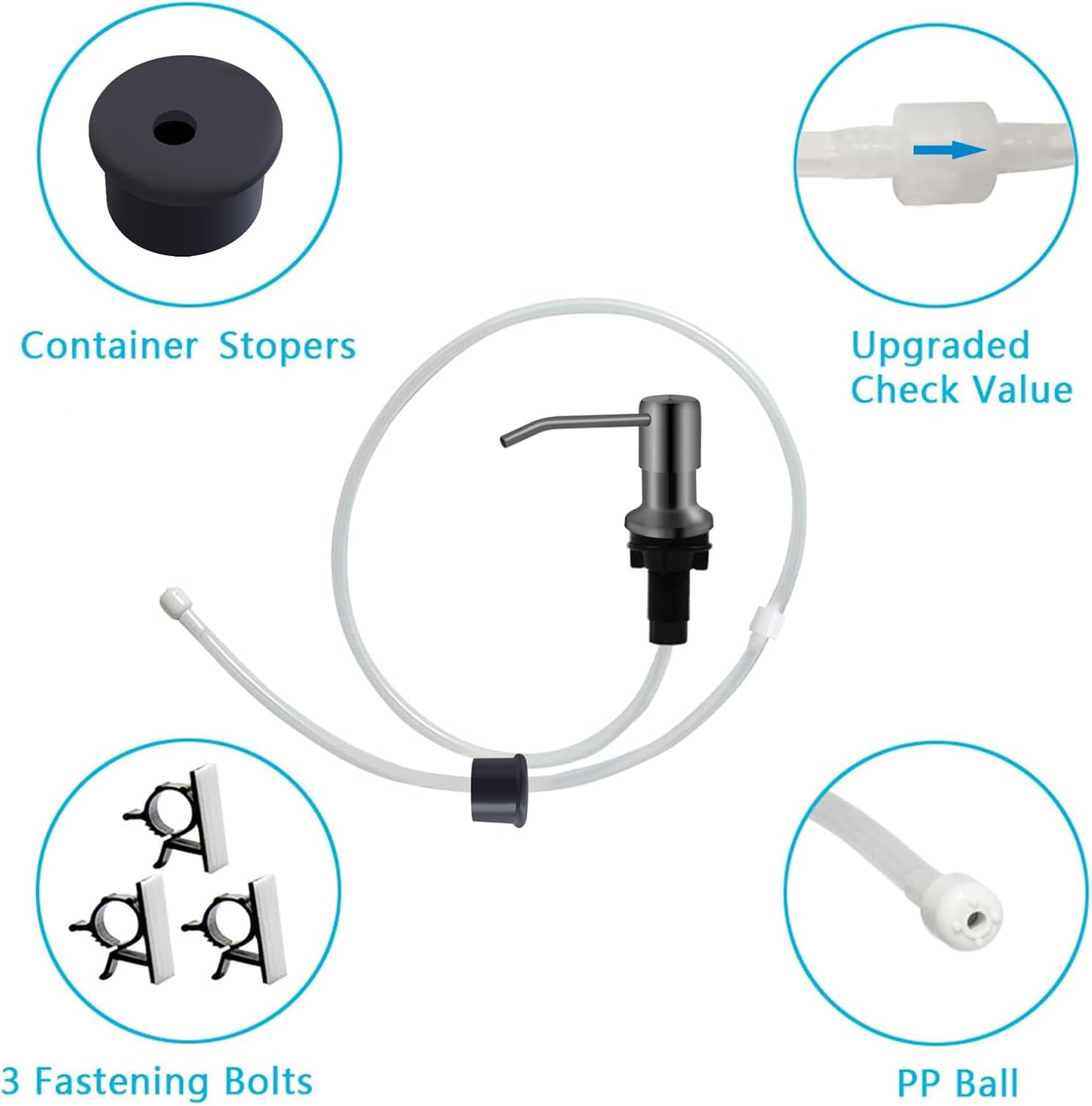 Kitchen Sink Soap Dispenser With 47" Extension Tube Kit, Under Sink Pump, No Need for Refills, Good Suction Power, Gray