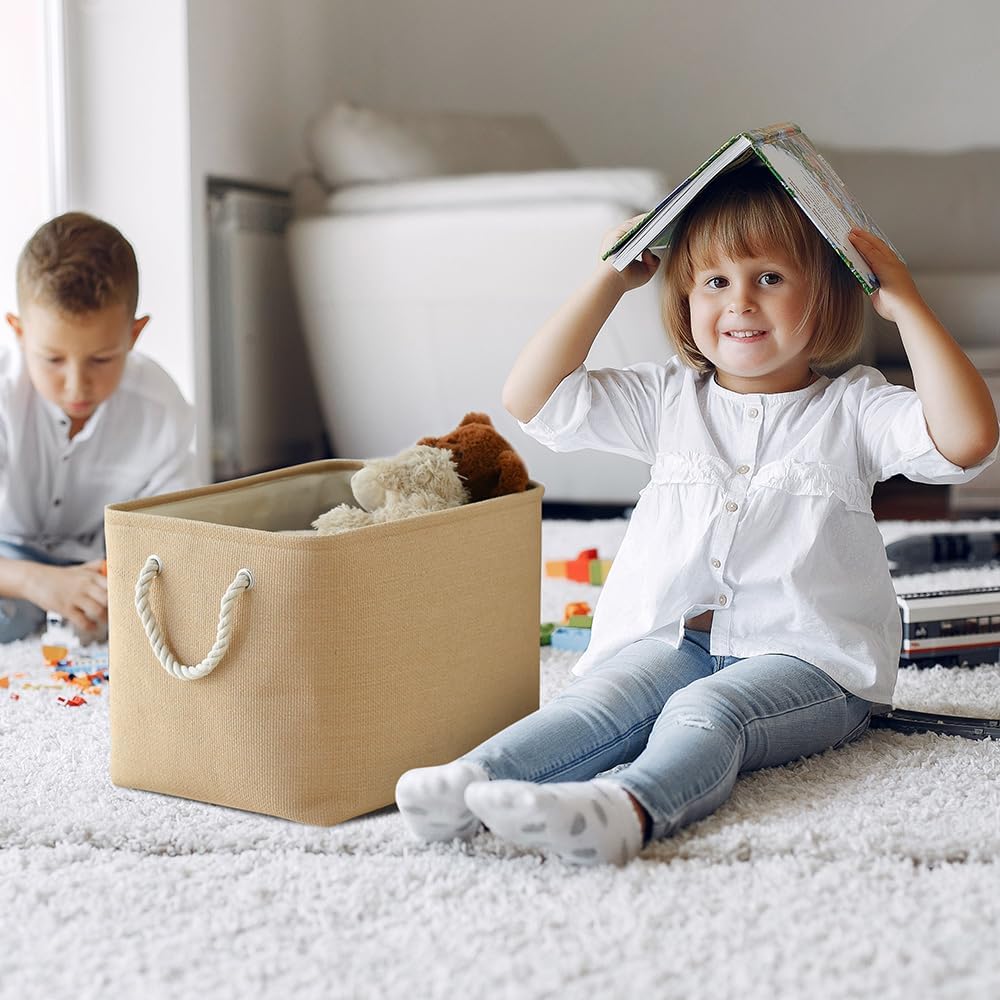 TheWarmHome Organization and Storage Basket for Organizing - 3 Pack 16x12x12 inch Cube Fabric Storage Cubes, Storage Bin for Shelves Gift Closet Organizer Cloth Toy (Beige)
