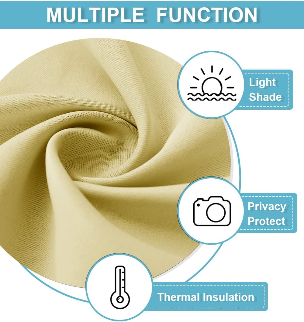 RYB HOME Blackout Curtains for Bedroom - Thermal Insulating Privacy Window Curtains for Kids Nursey Dining Bathroom Home Office Decor, Width 42 x Length 45 inches, Light Yellow, 2 Panels