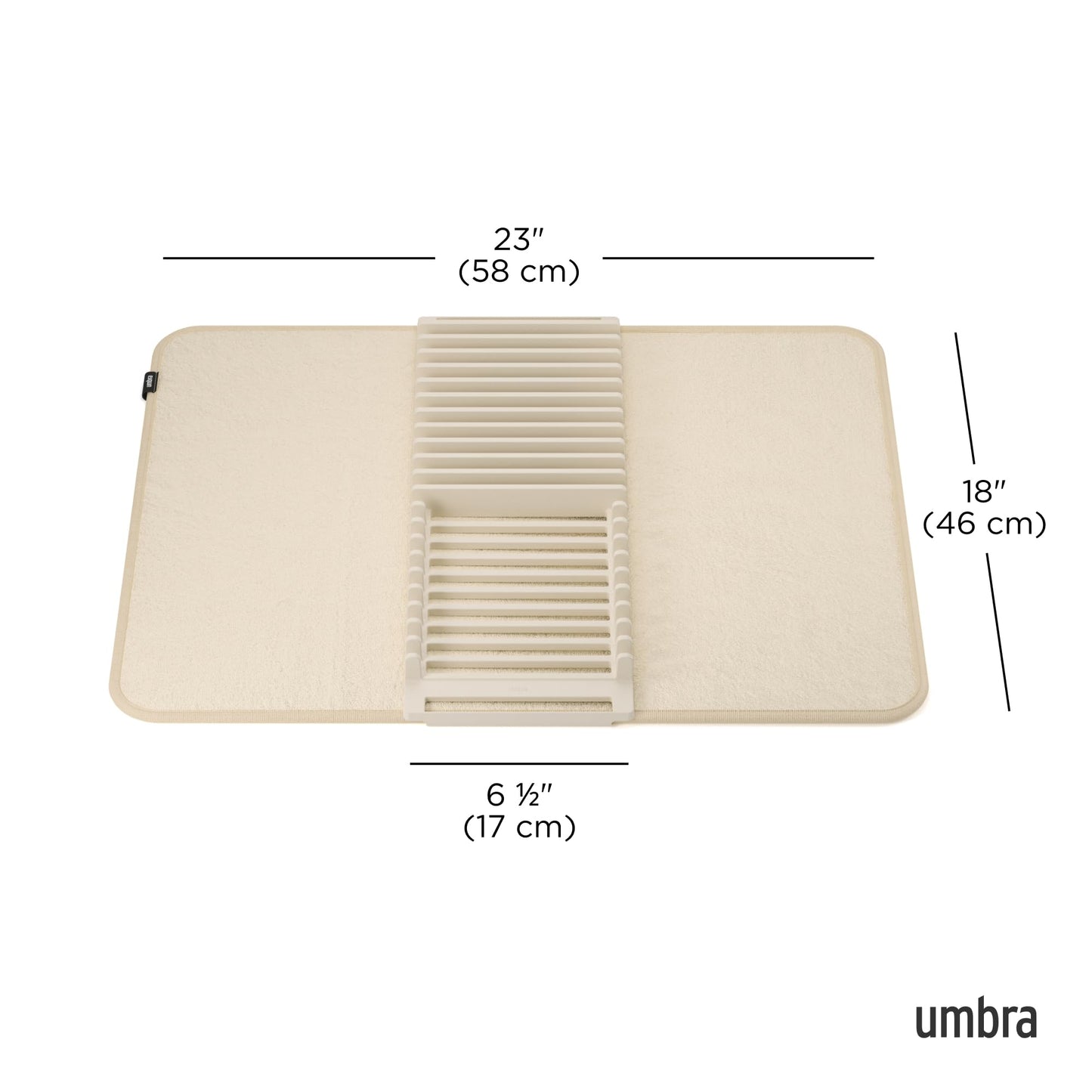 Umbra Udry Dish Drying Rack with Mat, Folds Flat for Storage, Linen