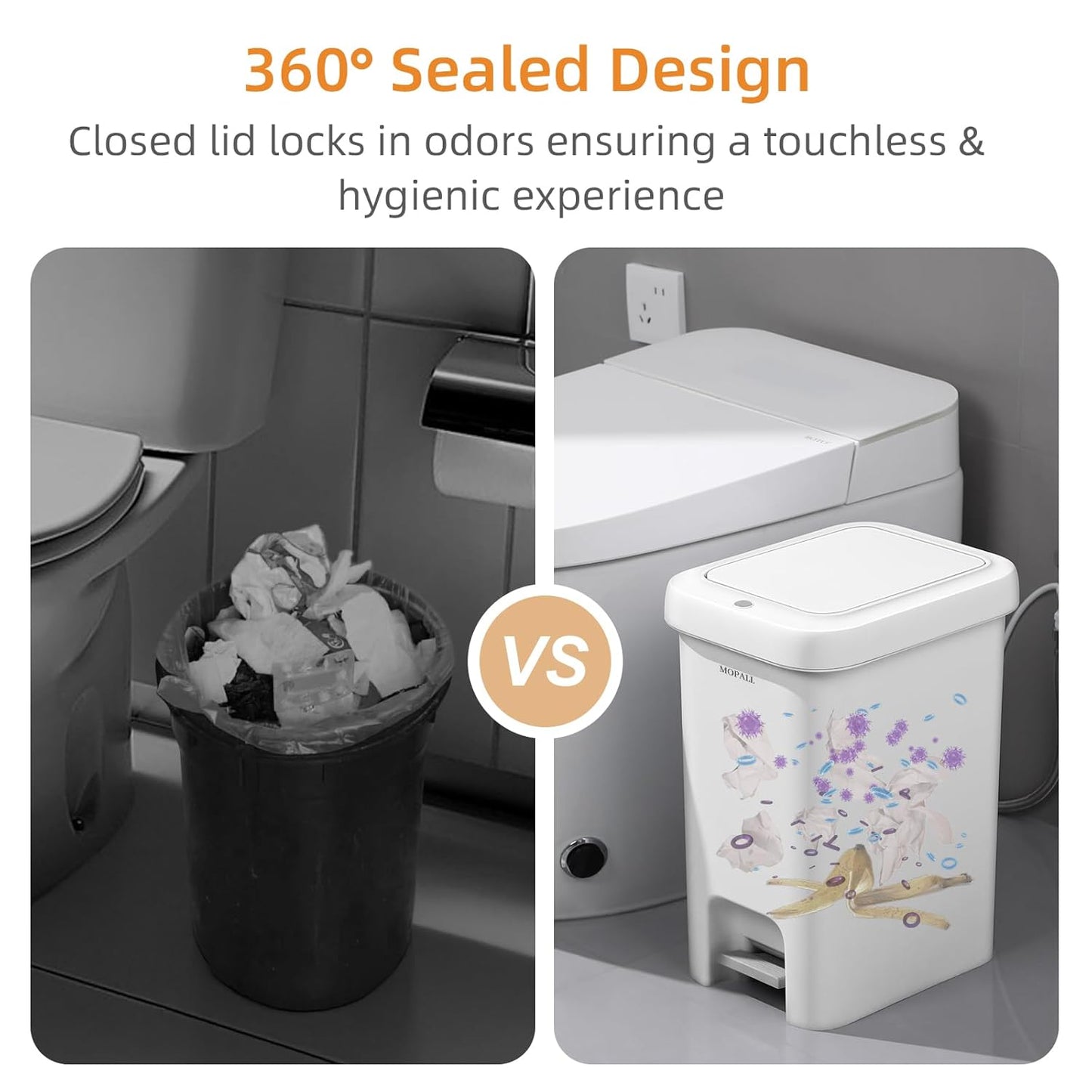 MOPALL Trash Can with Lid, Kitchen Step Trash Can, Garbage Can with Press Top Lid & Foot Pedal, Trash Bin Garbage Bin Waste Bin Waste Basket for Bathroom|Kitchen|Bedroom|Living Room|Office, 5.7 Gallon