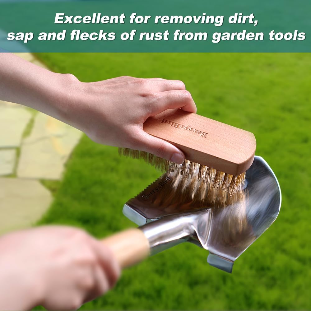 Berry&Bird Brass Brush, Ashwood Premium Brass Wire Brush with Cowhide Lanyard, Heavy Duty Wire Brushes for Cleaning Garden Tool, Rust Removal, Automotive, Paint