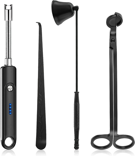 Lsnisni Candle Wick Cutter and Trimmer Set, Electric Lighter, Wick Dipper - Black, 4-Piece, Mom