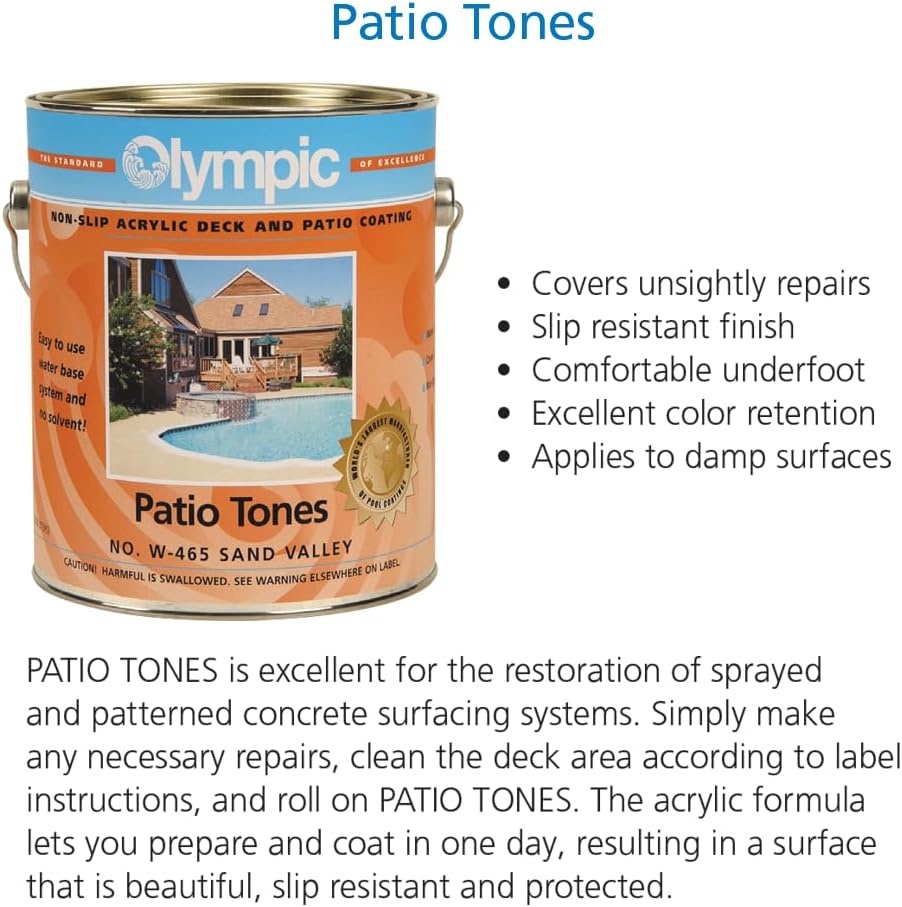 Olympic Patio Tones - Desert Sun - 1 Gallon - Non-slip acrylic deck and patio coating, concrete restorer.