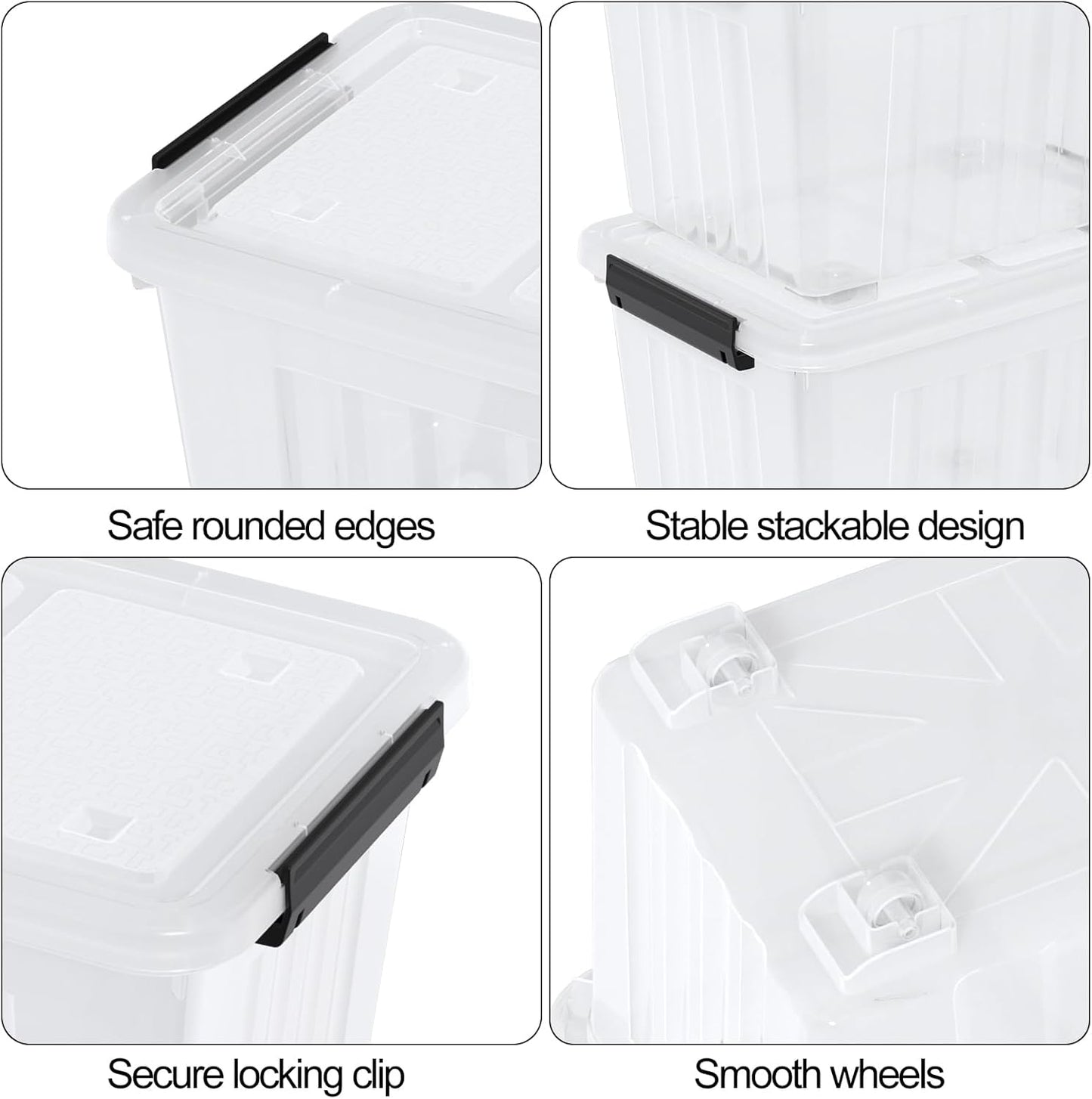 Zopnny 50 Quart 4 Pack Plastic Storage Container with Lid, Wheeled Clear Storage Latch Boxes