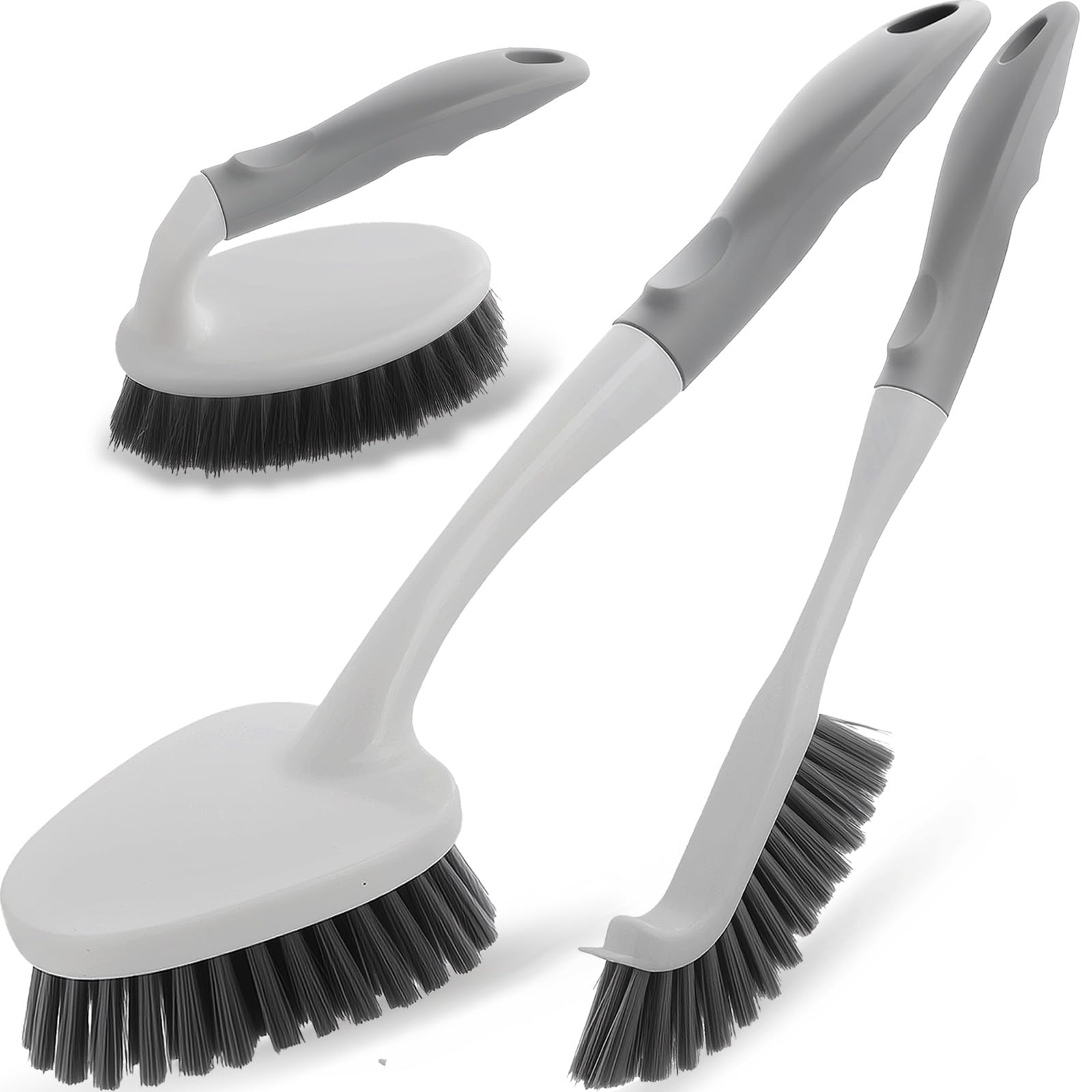 3 Pack Heavy Duty Scrub Brush Set for Household Use, Long Scrub Brush, Handheld Scrub Brush, and