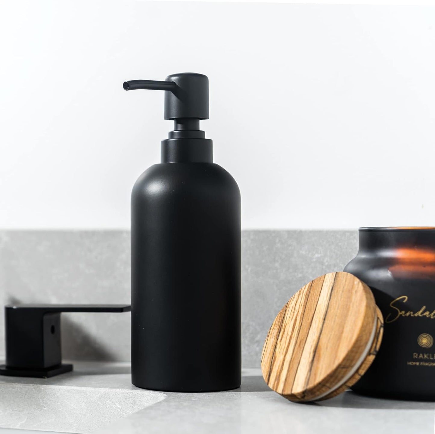 Soap Dispenser - Refillable Resin Pump Bottle for Shampoo, Body Wash, Shower Gel, Lotion, Dishsoap - Modern Decorative Accessories for Kitchen, Bathroom, Countertop - 12.5 oz (Black)