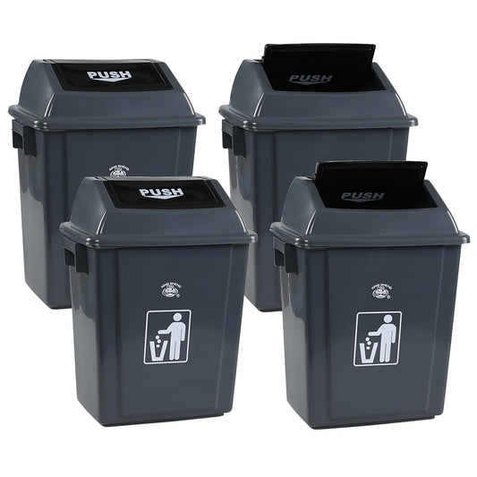 4 Packs 6 Gallon Small Garbage Bin with Lid, Plastic Kitchen Waste Bin, Grey