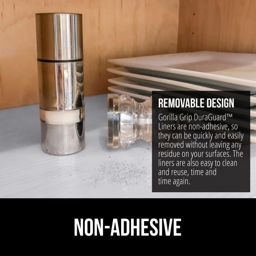 GORILLA GRIP DuraGuard Shelf Liner, 17.5x30 Non-Adhesive Cabinet Liners for Kitchen Drawers, Shelves, Refrigerator, Pantry Storage, Bathroom Closet, Durable Waterproof BPA Free Ribbed Plastic, Lt Gray