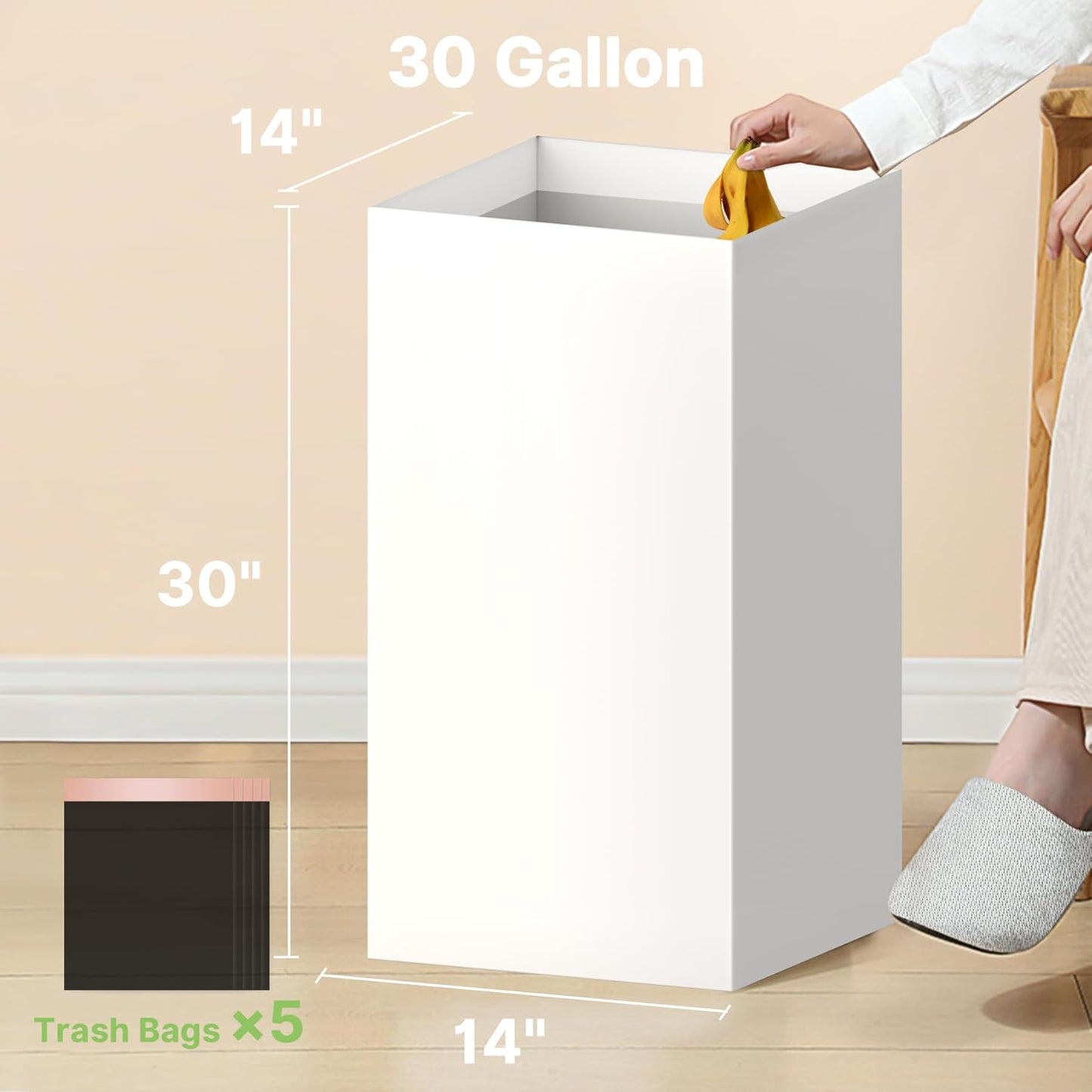 4 Pack Extra Large Disposable Trash Cans, Reusable Portable Garbage Can, 30 Gallon (30" H x 14" W x 14" D), Extra Thick Recycled Cardboard Portable Garbage Can and Recycling Bins,White