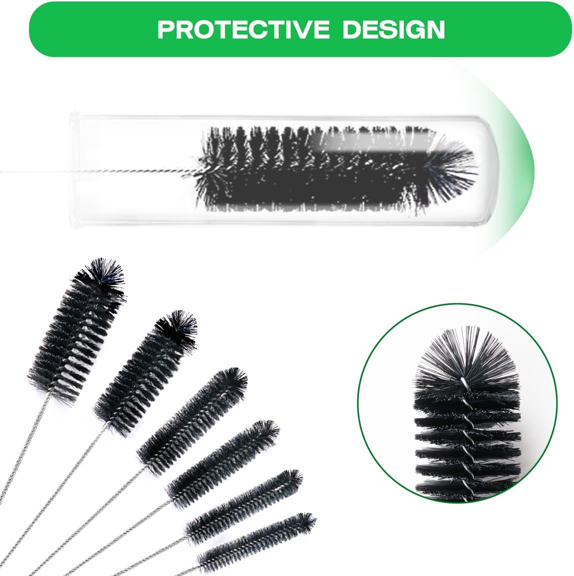 Straw Cleaner Brush Set,12 Pieces Extra Long Pipe Water Bottle Brushes for Cleaning Reusable Drinking Straws,Bird Feeders,Pipes,Black (12pcs Different diameters Set)