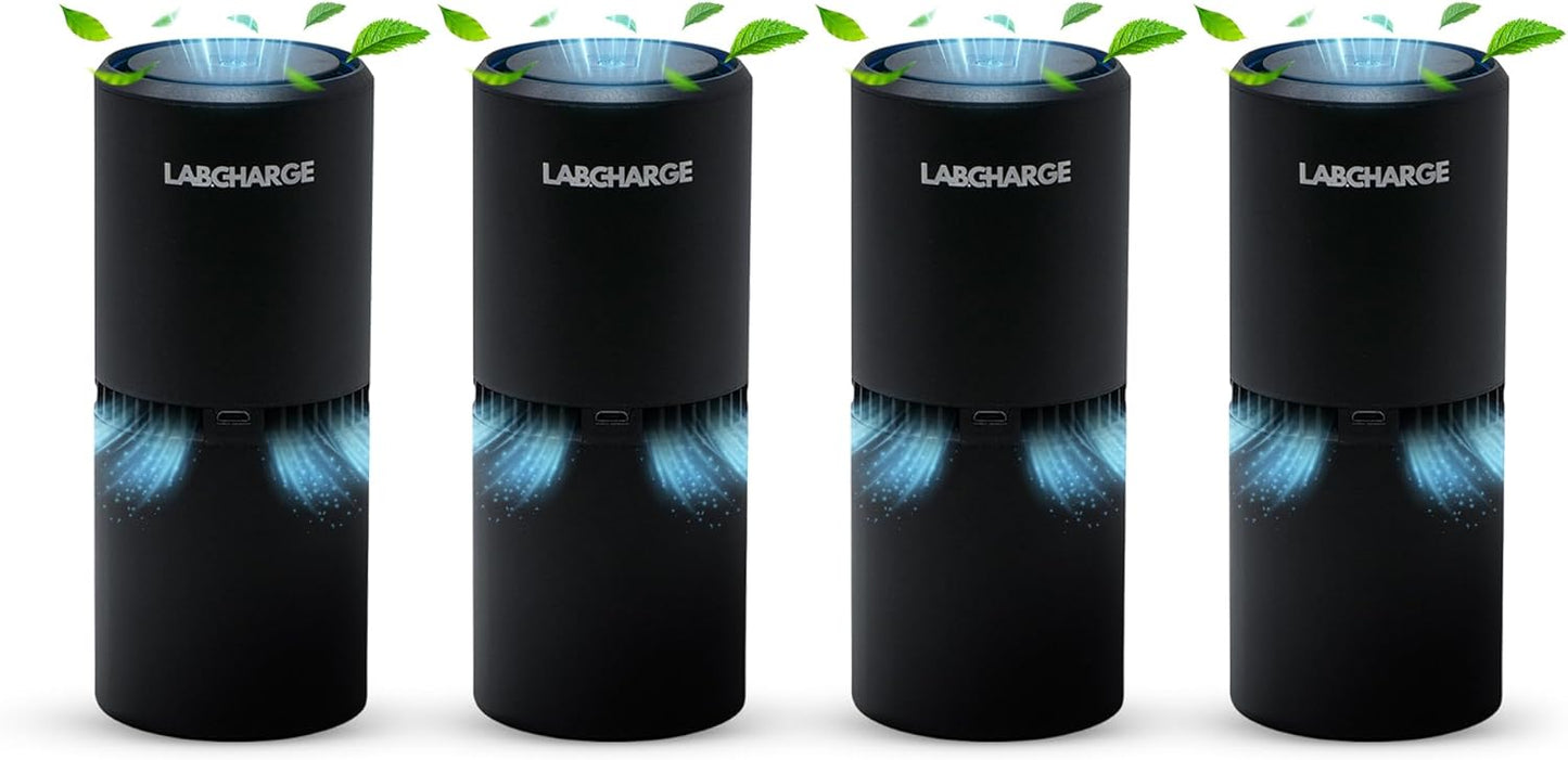 Lab Charge Small Ionic Air Purifier for Home & Bedroom – Silent HEPA Filter – Covers 250 Sq Ft - Free Cleaner for Pets, Hair, Smoke, Dust, Odors & Dander – Compact & Black Design - Pack of 4