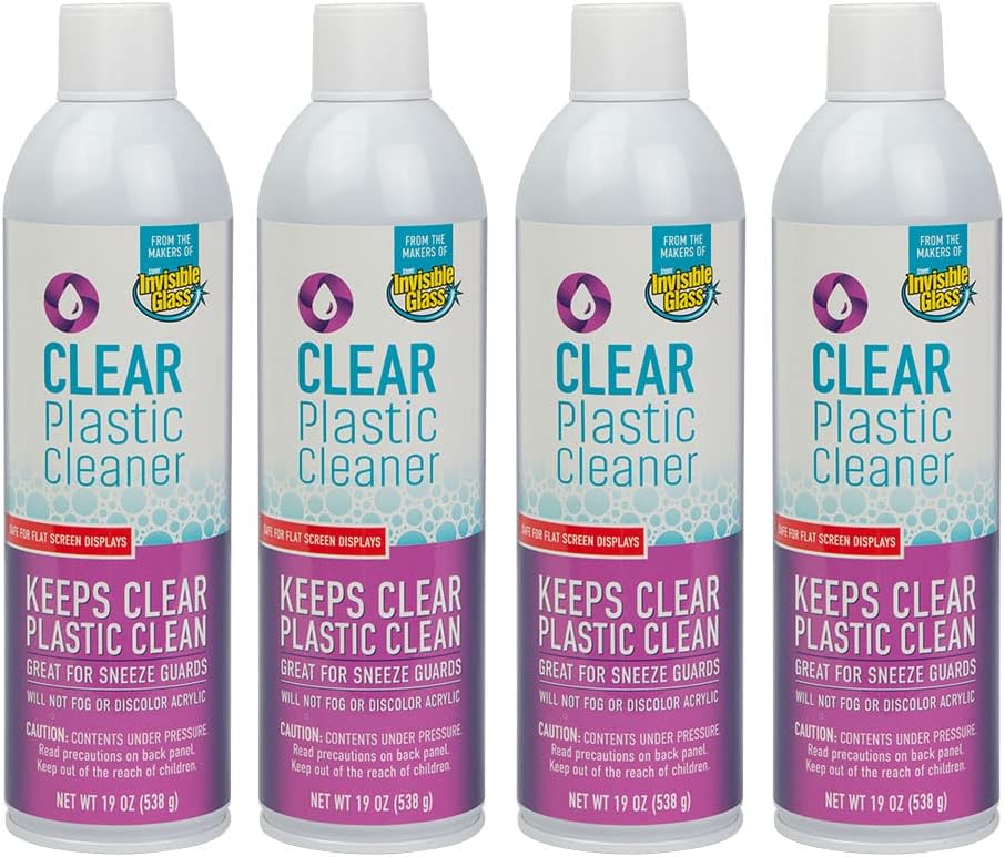 Invisible Glass 91014-4PK Clear Plastic Cleaner - Cleans and Protects Plastic on Electronics, Appliances, Eyewear, Cars, Trucks, RVs, Boats & More - Helps Prevent Fog and Static - 19 oz (Pack of 4)
