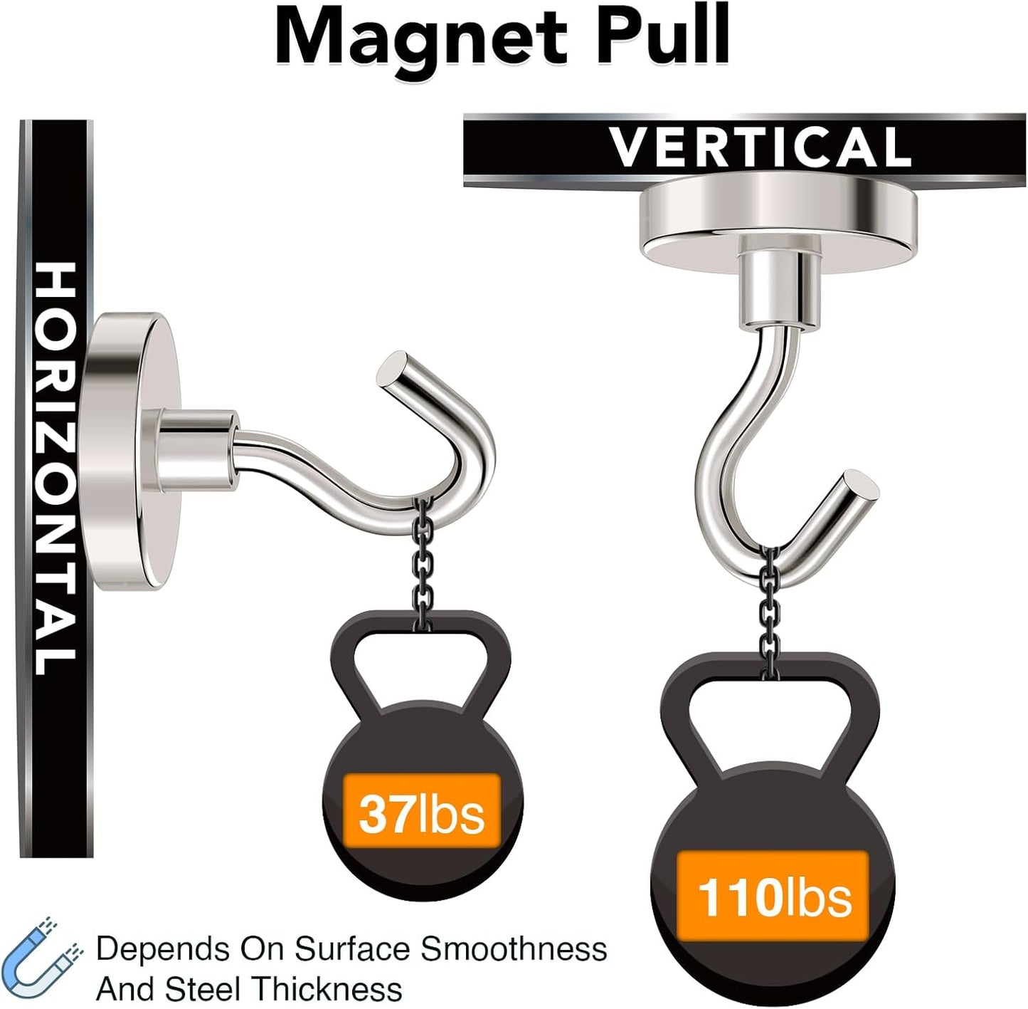 MIKEDE Magnetic Hooks Heavy Duty,110LB+ Strong Magnet with Hook, Super Neodymium Cruise Hooks, Locker Organizer Industrial Hooks for Hanging, Magnetic Hanger for Cruise, Grill - 8 Pack