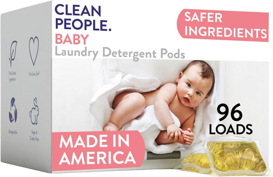 The Clean People Laundry Detergent Pods - Recyclable Packaging, Hypoallergenic, Stain Fighting - Ultra Concentrated, Laundry Soap - Baby (Unscented), 96 Pack
