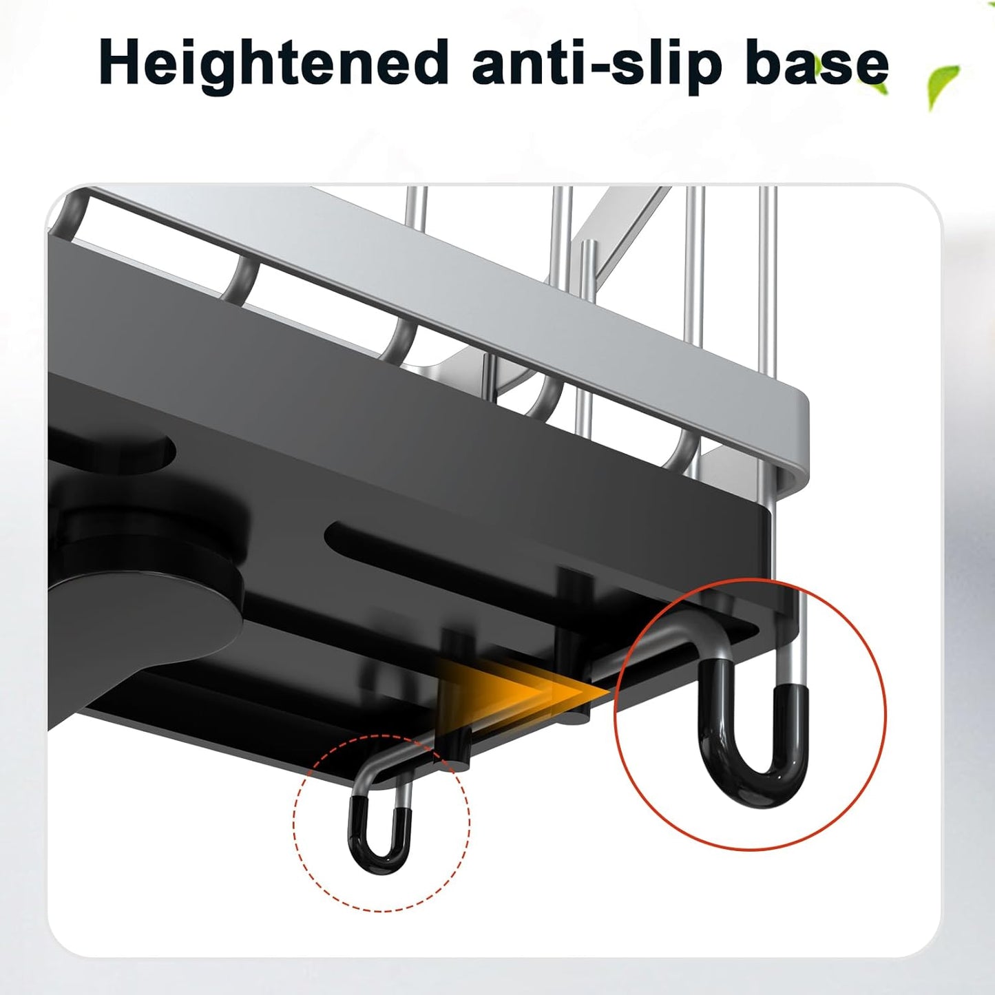 Kitchen Sink Caddy Organizer, Sponge Holder with High Brush Holder, Rustproof and Strong, anti slip, Self Draining spout is ideal，Keep Countertop Cleaning,Grey