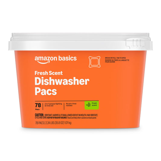 Amazon Basics Dishwasher Detergent Pacs, Fresh Scent, 78 Count