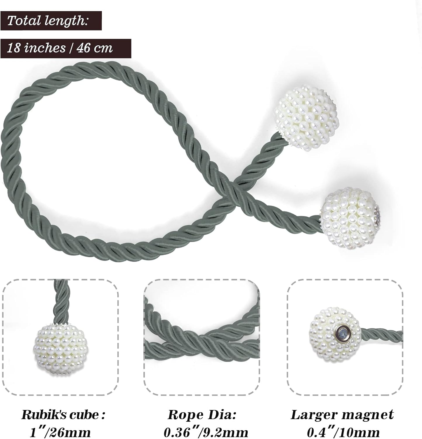 Hion Magnetic Curtain Tiebacks Gray Blue 6 Pack, Curtain Tiebacks Buckles Holdbacks Holders Hooks Clip for Home Bedroom Office Decorative Thick or Thin Curtain