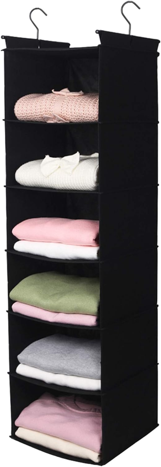 MAX Houser 6 Tier Shelf Hanging Closet Organizer, Closet Hanging Shelf with 2 Sturdy Hooks for Storage, Foldable (Black)