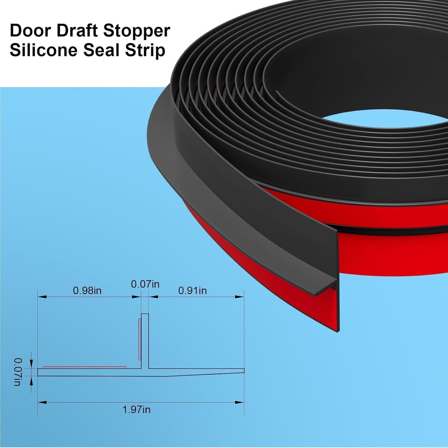 T-Shaped Door Draft Stopper, 1.97 in x 40 Ft Silicone Seal Strip for Windows Gaps, Weather Stripping Seal Strip Shower Sweep, Black