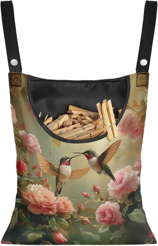 Clothespin Bag, Laundry Hanging Bag Fits Clothes Lines for Hanging Clothes Outside Balcony Bathroom Corridor Yard - Hummingbird Pattern