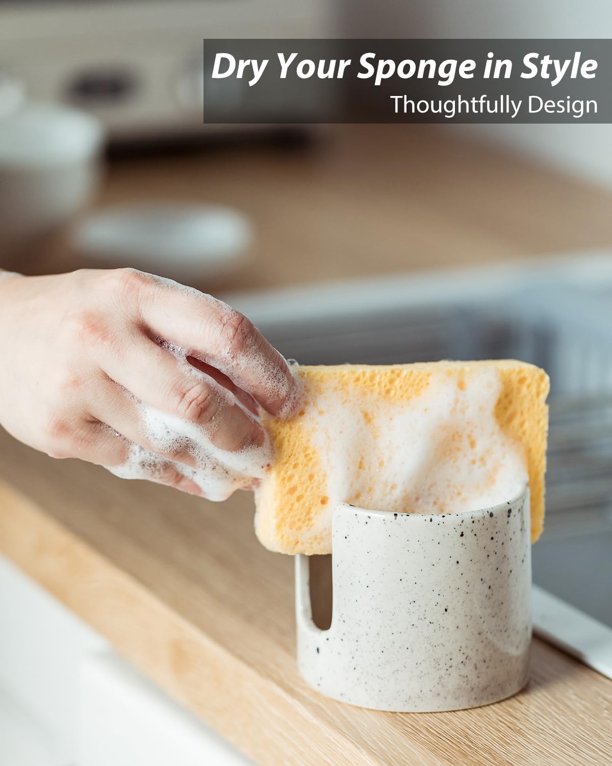 Kitchen Sink Sponge Holder, Dish Sponge Rack Ceramic Brush Holder Farmhouse Kitchen Dish Rack for Brush, Scrubbers, Bathroom, Sink, Speckled Glaze