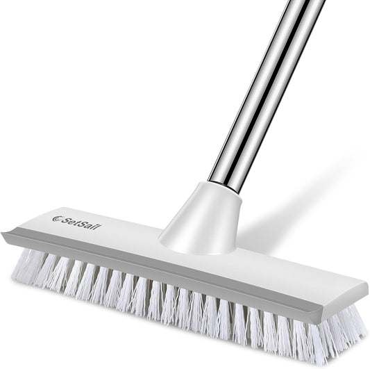 SetSail Floor Scrub Brush with 51-Inch Long Adjustable Handle 2 in 1 Scrape Brush Stiff Bristle Floor Scrubber for Cleaning Shower Bathroom Garage Kitchen Wall Deck Tub Tile,White