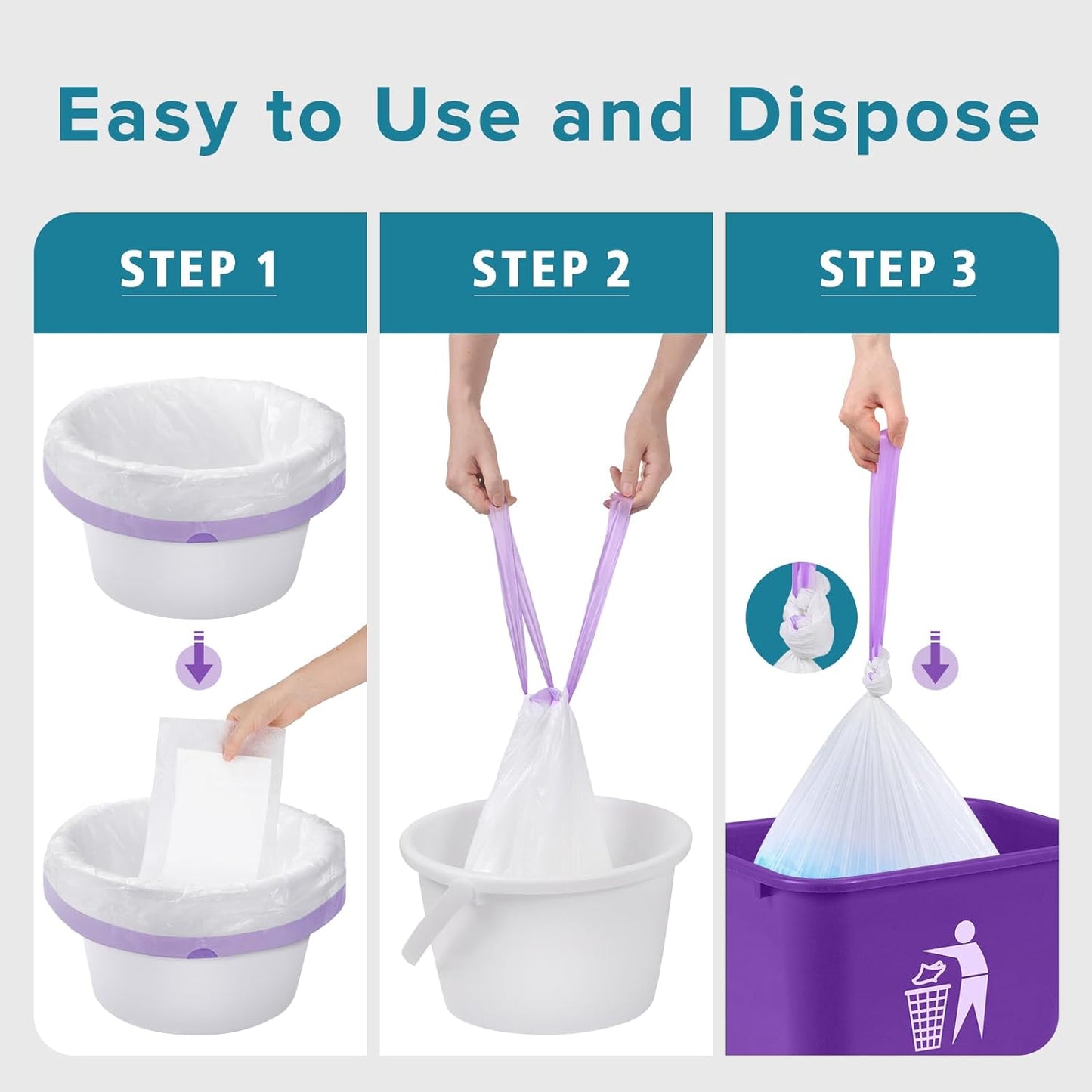 Maliton 120 Commode Liners with Absorbent Pads, Portable Toilet Bags for Bedside Commode Toilet, Lavender Scent Leakproof Bags Fit Most Commode Chairs and Potties (120 Potty Bags+120 Potty Liners)