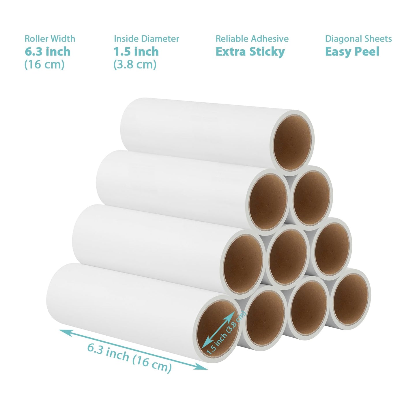 Lint Roller Refills 6.3 inch Great Value 10 Pack Extra Sticky Lint Remover Refills for Pet Hair
