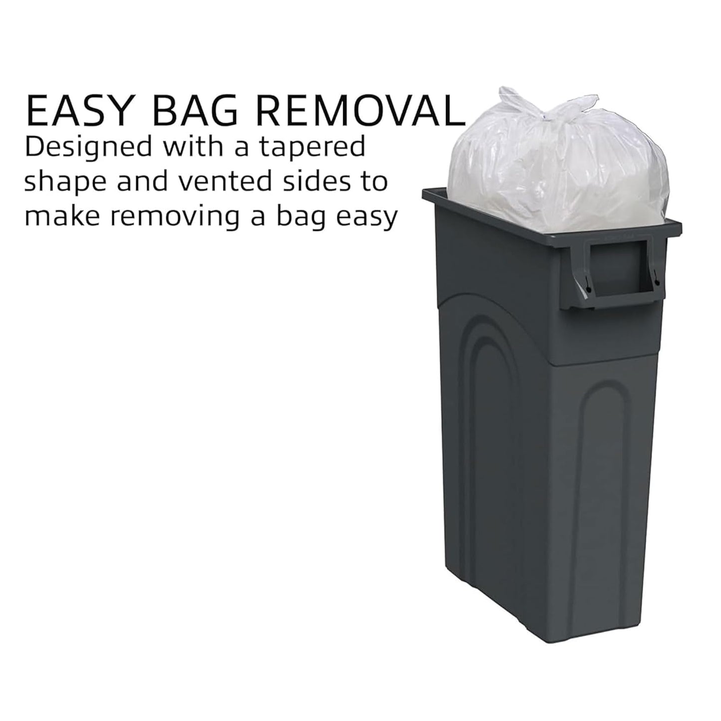 United Solutions Highboy Waste Container, 23 Gallon, Space Saving Slim Profile and Easy Trash Bag Removal, Indoor or Outdoor Use, Integrated Handles for Easy Carrying, 4-Pack, Black.
