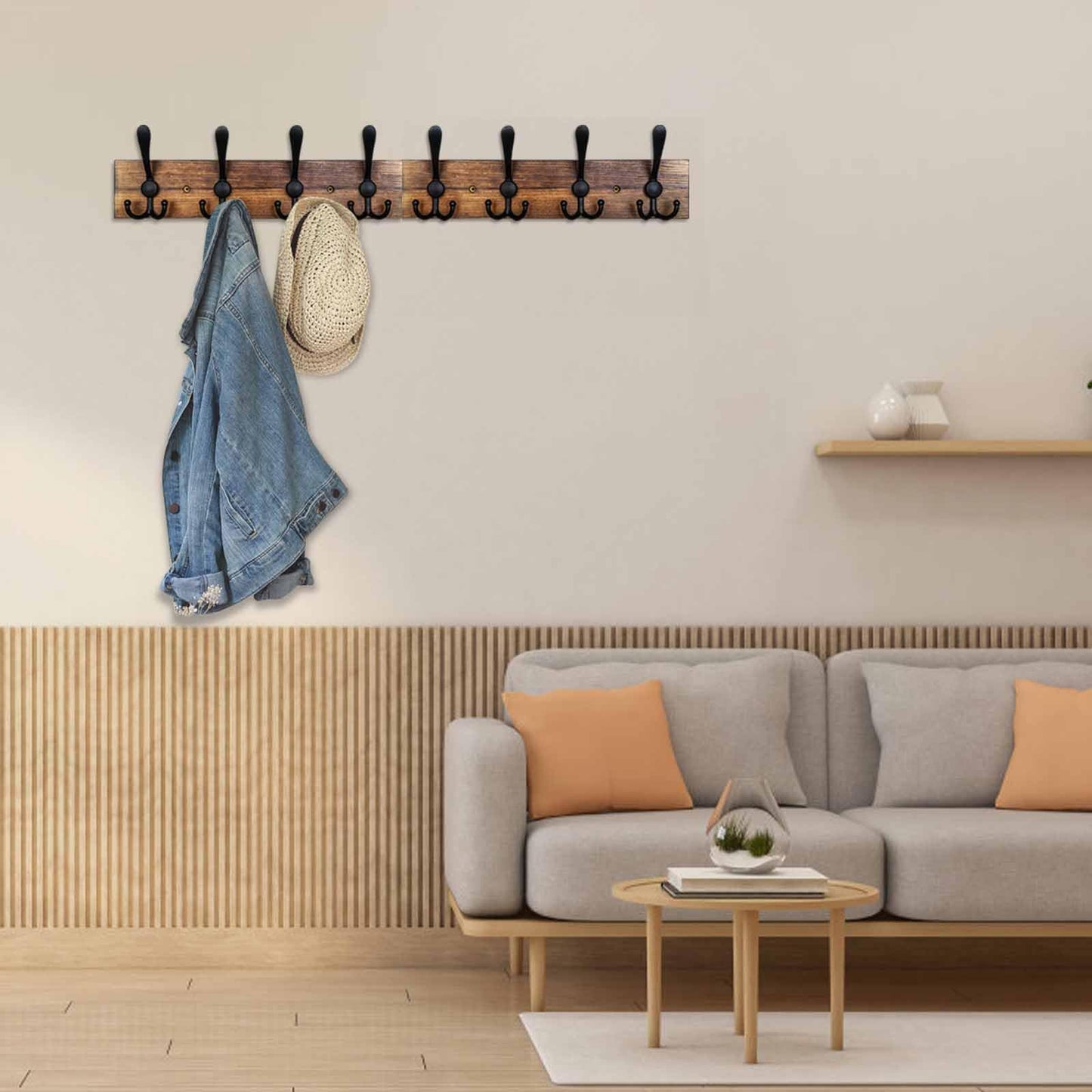 Homagic Coat Rack Wall Mount 31.5'' Coat Hanger Wall Mount Burnt Brown Coat Hooks for Wall Rustic
