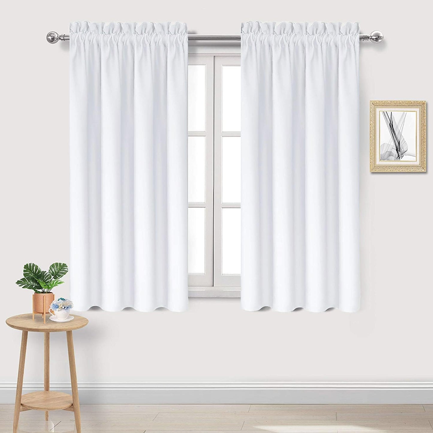 DWCN White Curtains for Living Room Thermal Insulated, 50% Light Blocking Curtains for Bedroom, Dining Room Window, W 38x L 54 Inch, Set of 2 Rod Pocket Curtain Panels