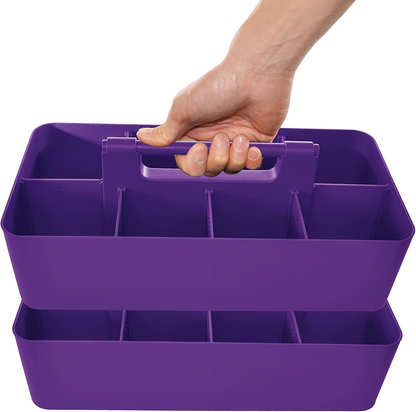 2 PACK Portable DIY 8 Dividers Durable Plastic Tote Tool & Supply Cleaning Caddy with Handle Made In USA (Royal Purple)