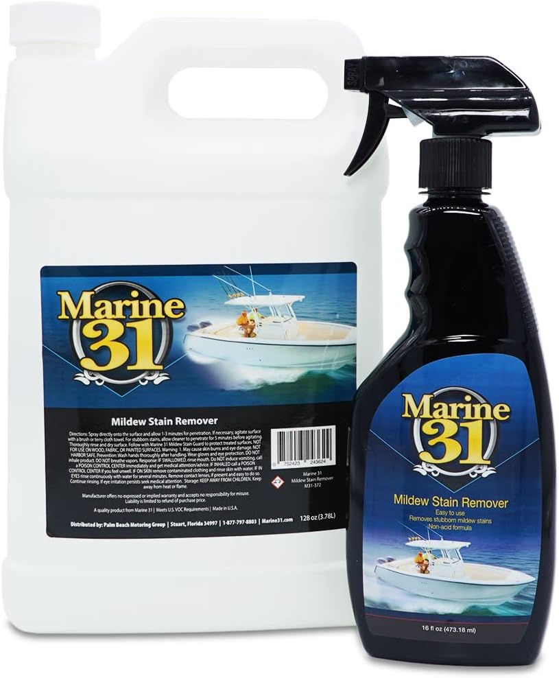 Marine 31 Mildew Stain Remover & Cleaner - Marine & Boat, Home & Patio, Bathroom & Shower Cleaner (16oz & Gallon Combo)