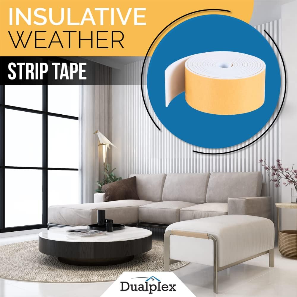 High Density Foam Weather Stripping Door Seal Strip Insulation Tape Roll for Insulating Door Frame, Window, Air Conditioner | Self Adhesive Sealing Weatherstrip (2 in x 1/16 in x 10 Ft, White)